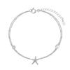 ORSA JEWELS Elegant Double Layered S925 Silver Chain Anklet with Starfish Summer for Women Foot Chain Fashion Jewelry SA101