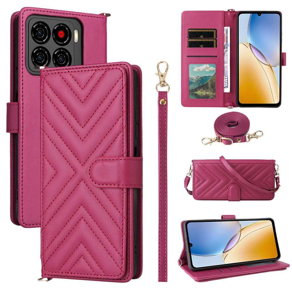 For ZTE Blade A56 Case with Shoulder/Wrist Strap Leather Phone Cover Stand Wallet