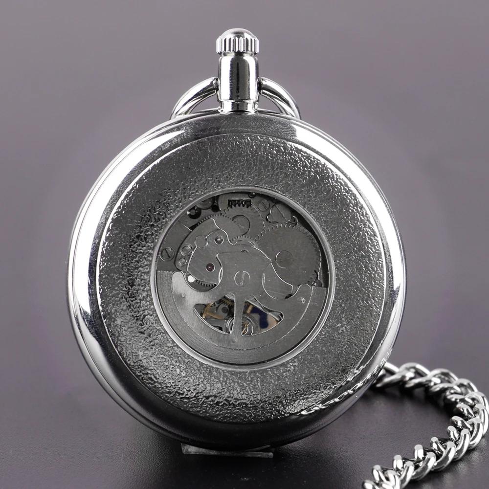 NEW Top Brand Luxury Silver Pocket Watches Mechanical For Men Fashion Gentleman Pocket Watch Hand Wind Casual Chain Fob Watches