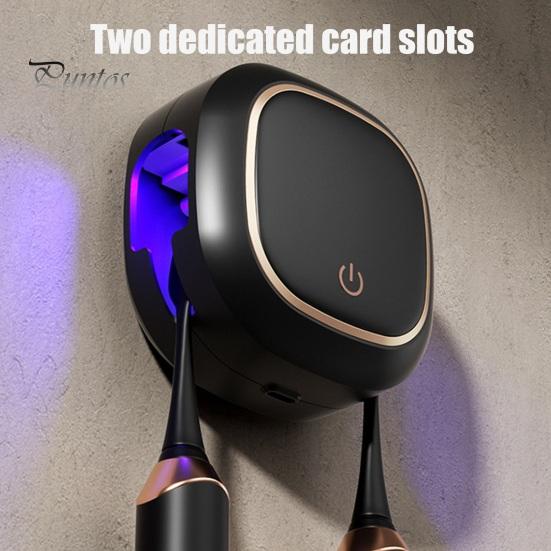 UV-C Toothbrush Cleaner UV Sanitizer Case Storage Holder Rechargeable Easy Lithium-ion Battery to Install Wall-Mounted with Light Oral Health