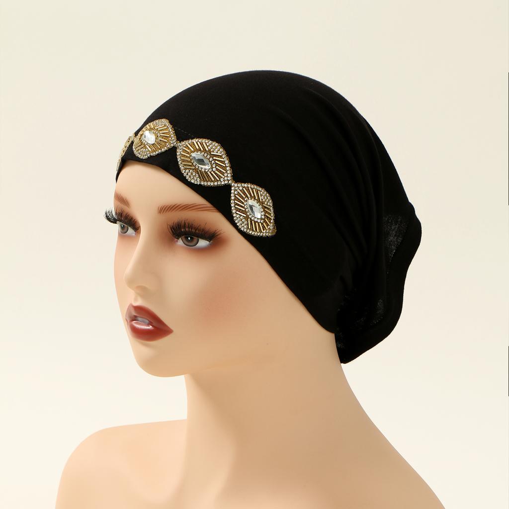 Modal Cotton Rhinestone Undercap Stretchy Hijab Premium Soft Bonnet Muslim Women Elastic Inner Hijab Turban Islam Underscarf