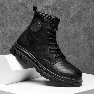 Winter Fashion Velvet Warm Martin Boots Personalized Polished High-top Leather Tooling Boots Men's Lace-up Casual Leather Boots
