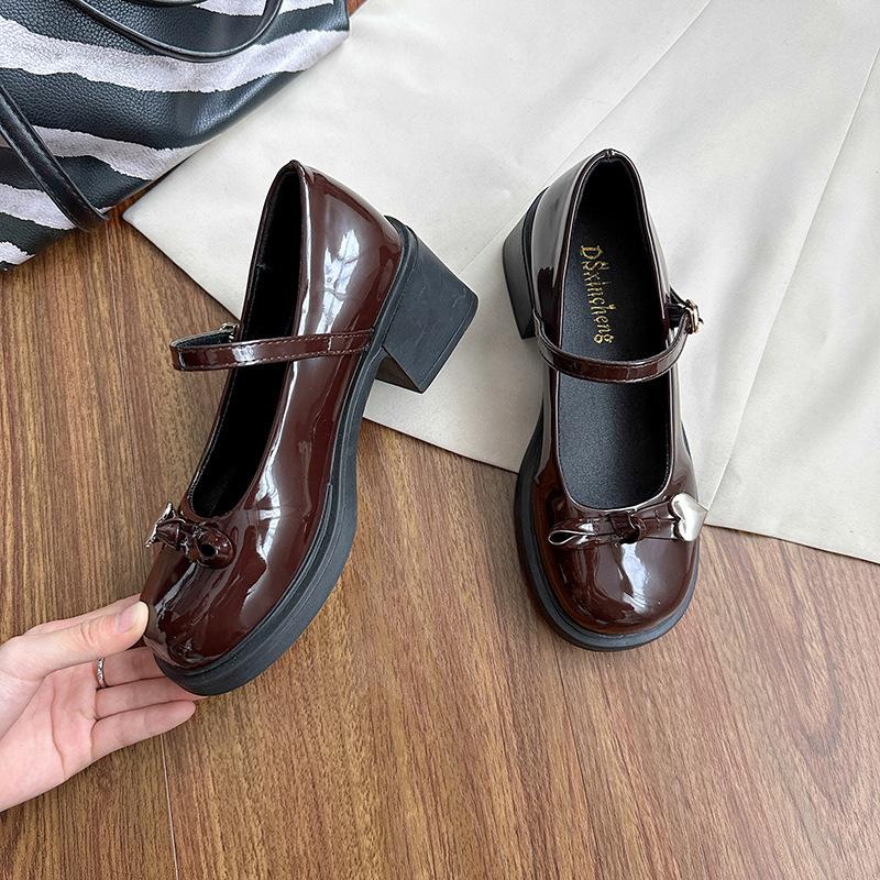 2025 New Luxury Ladies' British Style Small Leather Shoes Small Fragrant Style Round Headed Mary Jane Casual Coarse Heels