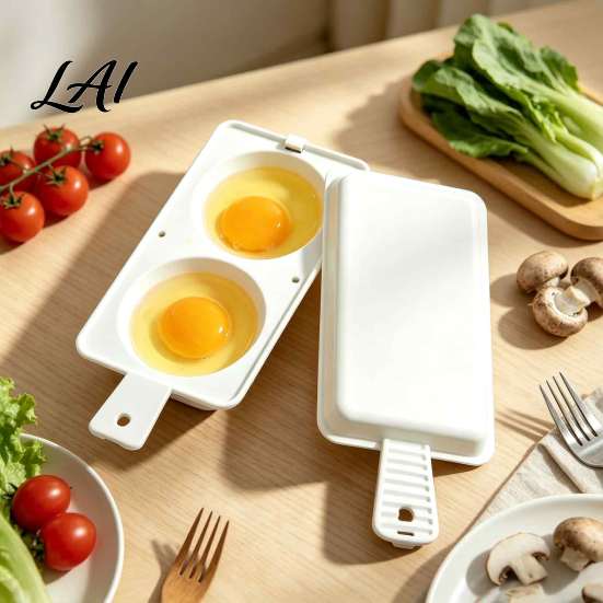 Office Breakfast Maker Microwave Egg Poacher 2‑Cavity Steamer Cooker with Lid & Handle Oil Free Boiler Mold Quick Kitchen Gadget for Home Dorm