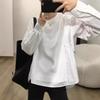 Women Crew Neck Long Sleeve T-Shirt Shirt Patchwork Drawstring Loose Casual Blouse Korean Style Fall Top