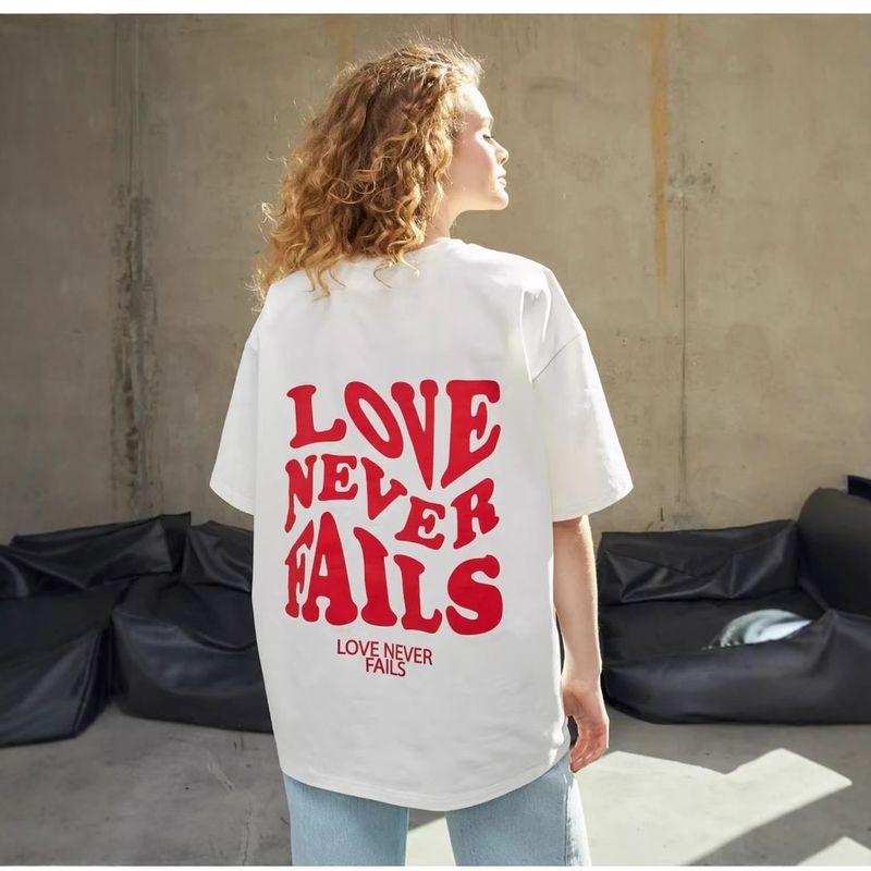 Western Style Fashion Casual Loose Letters Print Short sleeve T-shirt Top Printed Letter T Shirt