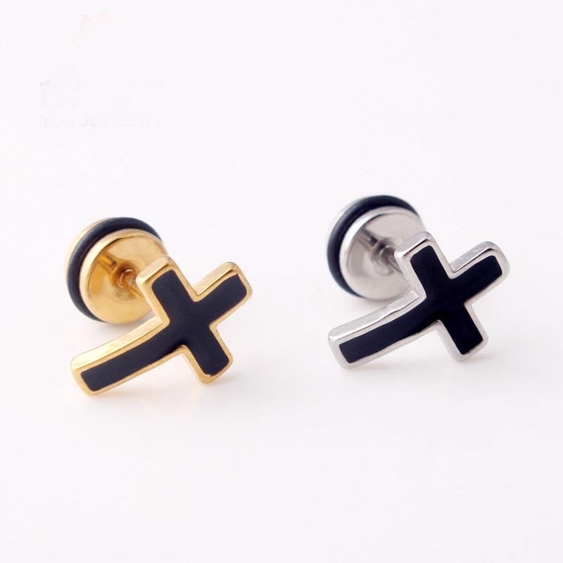 High Grade Stainless Steel Stud Earrings Anime Cross For Women Girls Fashion Geometric Ear Jewelry Birthday Gifts 2pieces