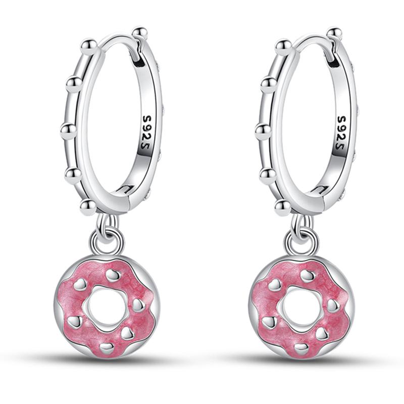 Women's 925 Silver Teddy Bear Rabbit Donut Pink Theme Sweet Romantic Priginal Design Earrings Engagement Party Exquisite Jewelry