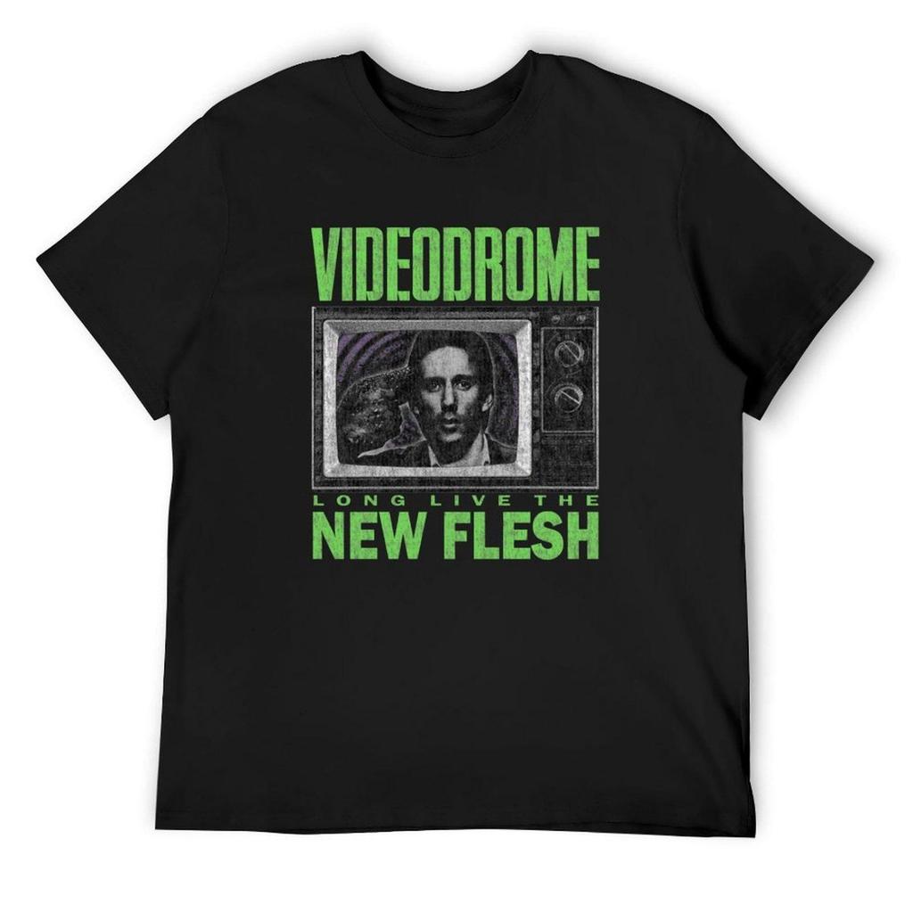 Videodrome DISTRESSED T-Shirt Vintage T Shirts Vintage Graphic Tee Anime Clothes Heavy Weight T Shirts for Men