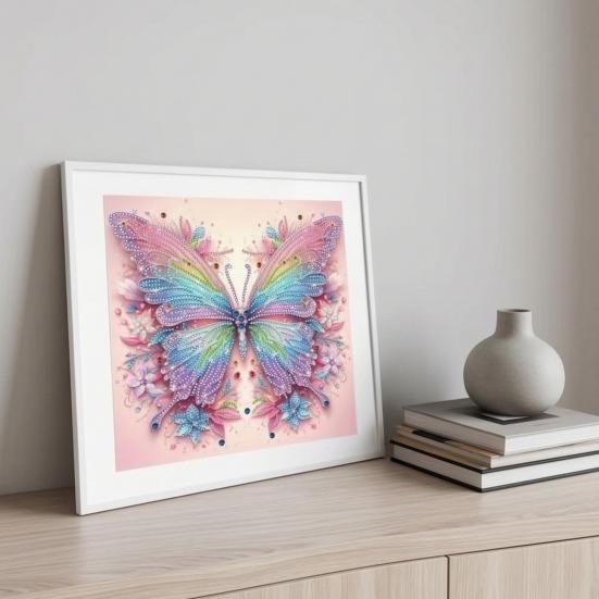 Home Wall Decoration Crafts Butterfly Faux Diamond Art Kit, Flower Peacock Hummingbird Pearl Kits for Adults 3D Sparkling Bead Painting Craft