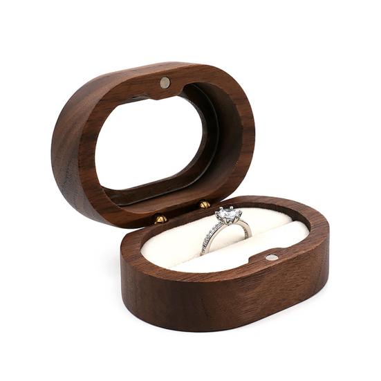Wooden Ring Box with Small Wood Holder Case Rustic Double Ring 2 Slots Jewelry Gift Storage