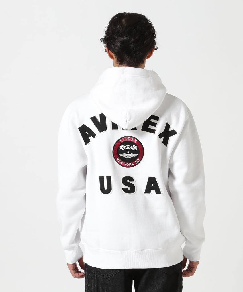 AVIREX VARSITY LOGO SWEAT ZIP UP PARKER men's 2XL 030 white 783-4931002