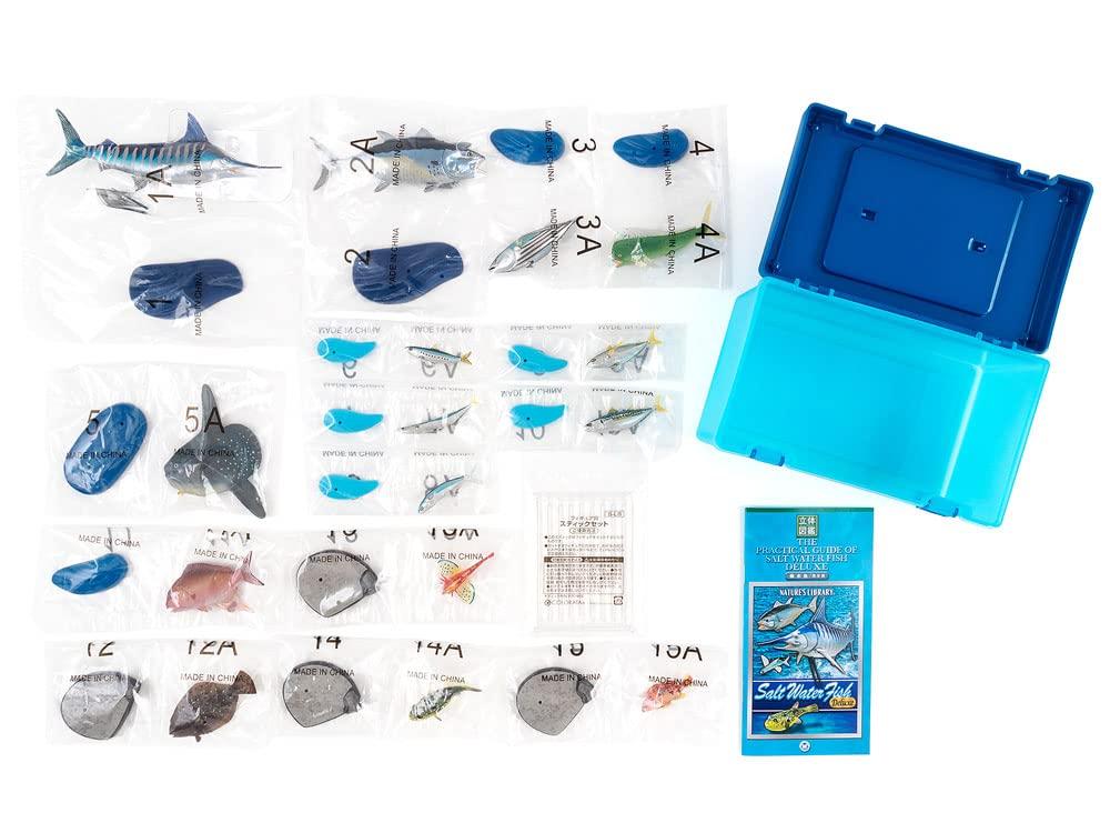 Calorata Saltwater Fish Figure Deluxe Set (15 Species  Boxed  Instruction Manual  Food Sanitation Law Compliant) 3D Illustrated Guide, Realistic Fish