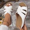 Women's Casual Wedge Slippers Summer 2025 Lightweight Non Slip Beach Sandals Woman PU Leather Woven Platform Slippers Plus Size