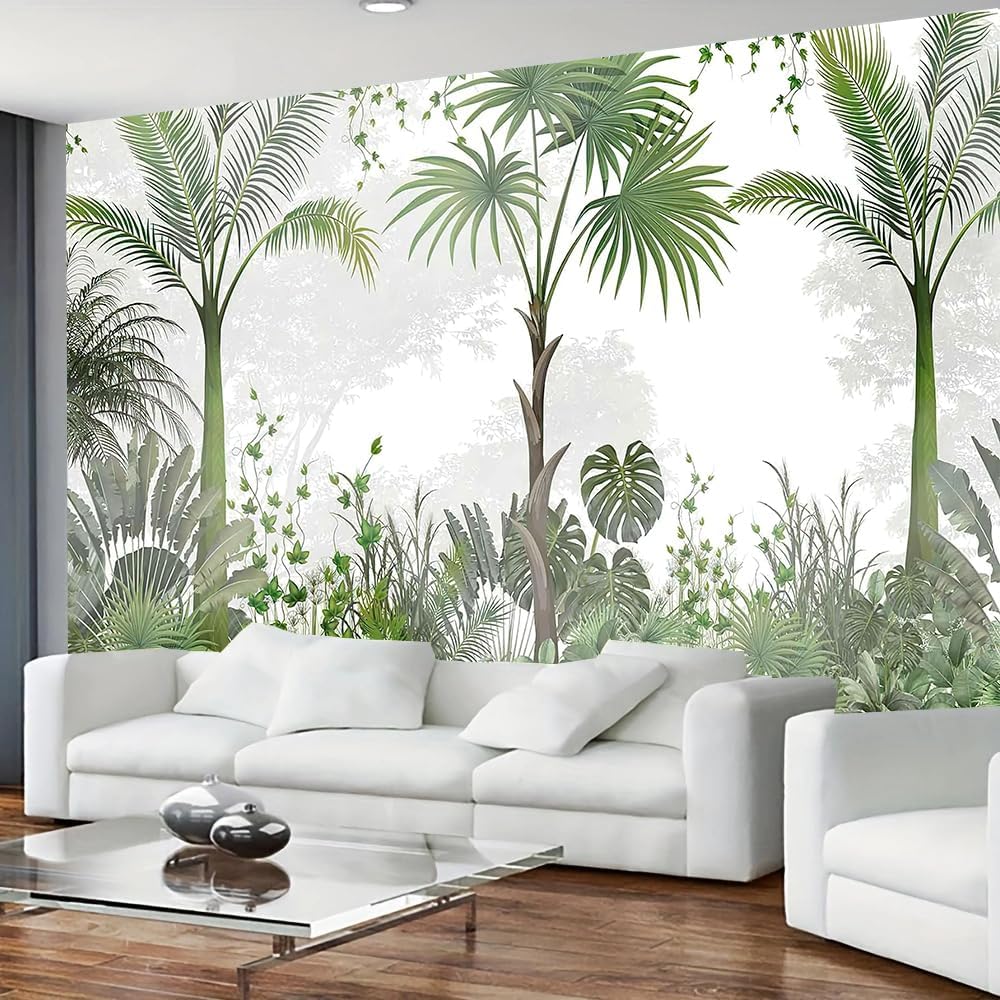 Tropical Green Plant Tapestry: Palm Leaf and Rainforest Jungle Wall Art for Bedroom, Bedroom or Office Decoration At Home.
