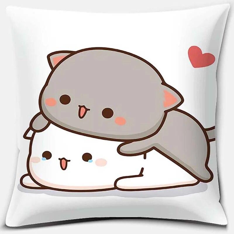 45x45cm Cartoon Cute Pillowcase Mocha Mochi Peach Cat   Sofa Car Decoration   Home