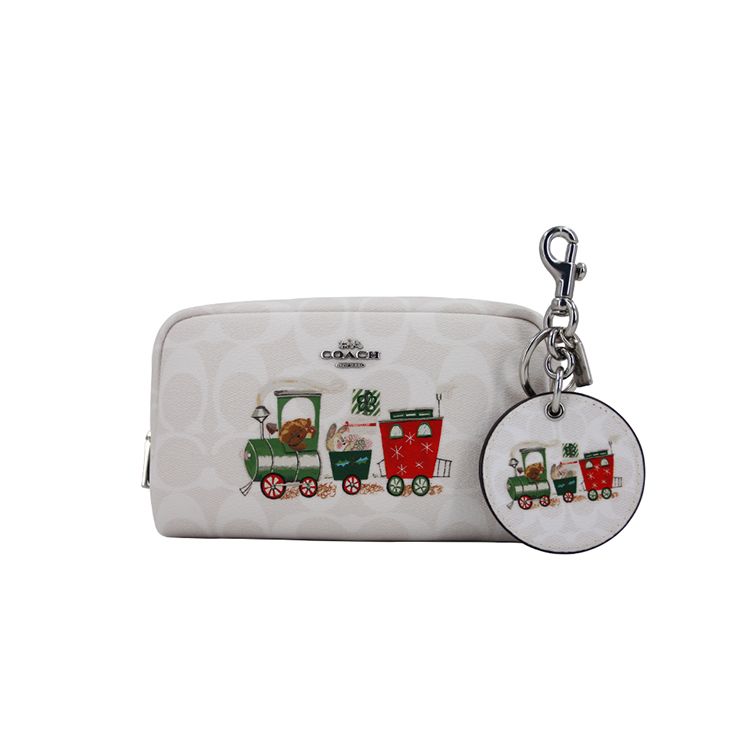 Coach Boxed Keychain Set PVC Clutch Women Accessories White C1751-SVRFI