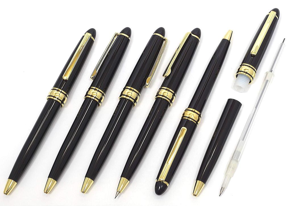 Blue grained leather pen case with metal ring cap and sliding retro mechanical pencil set SASL-8838S