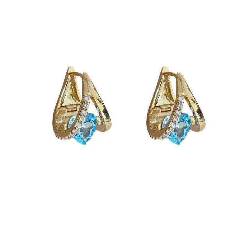 

2025 новые модные серьги с любовным цирконом, темпераментные, универсальные, нишевый дизайн, серебряная игла, изысканная серьга-кольцо озеро синий