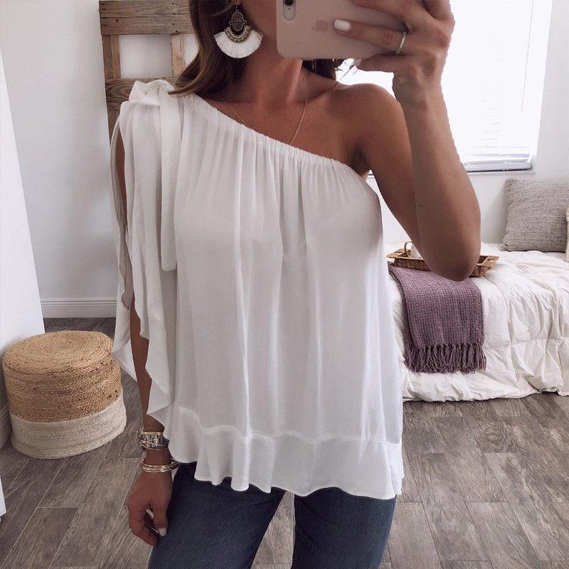 Stylish Womens Casual One Off Shoulder Shirt Blouse In Comfortable Plus Size Design