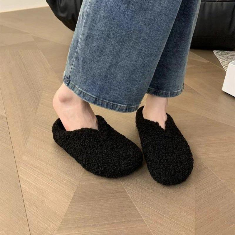 Fashion Platform Wool Baotou Slippers for Women 2025 Autumn and Winter New Riveted Casual Fleece Cotton Slippers