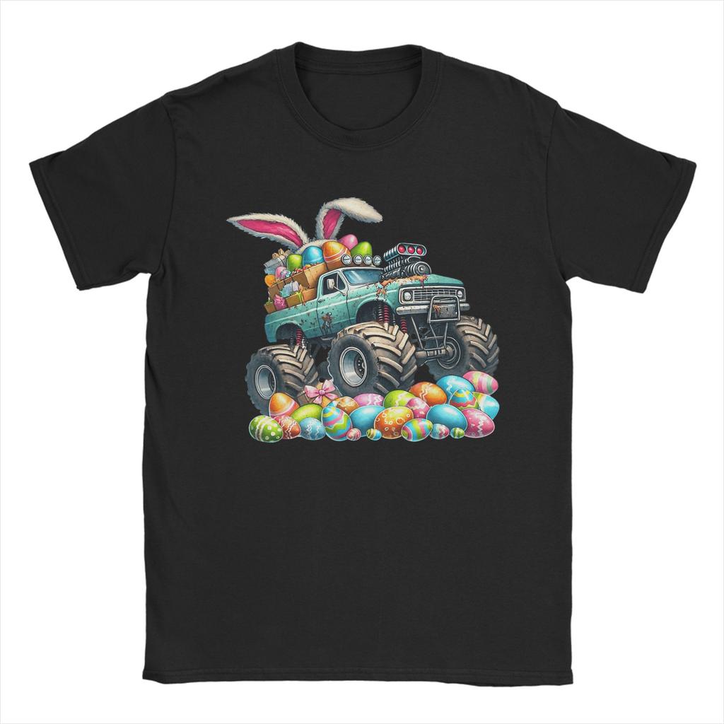 Easter Day Bunny Monster Truck Eggs Cool Rabbit T Shirts for Unisex Pure Cotton Humor TShirts Crewneck Tee Shirt Short Sleeve