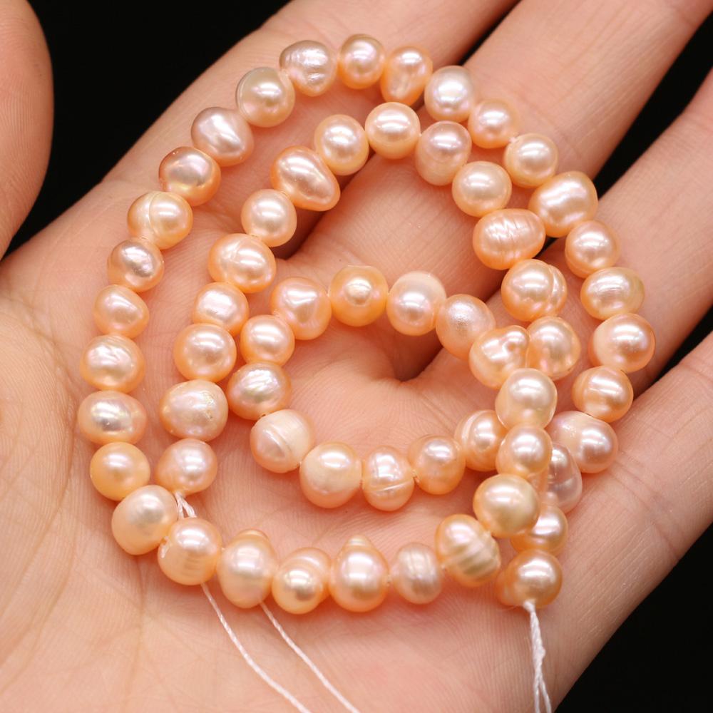 

1String, Pink Natural Freshwater Pearls, Handcrafted Round Pearl Beads for DIY Necklaces, Jewelry Making Supplies 36cm 1String/6-7mm-36cm розовый