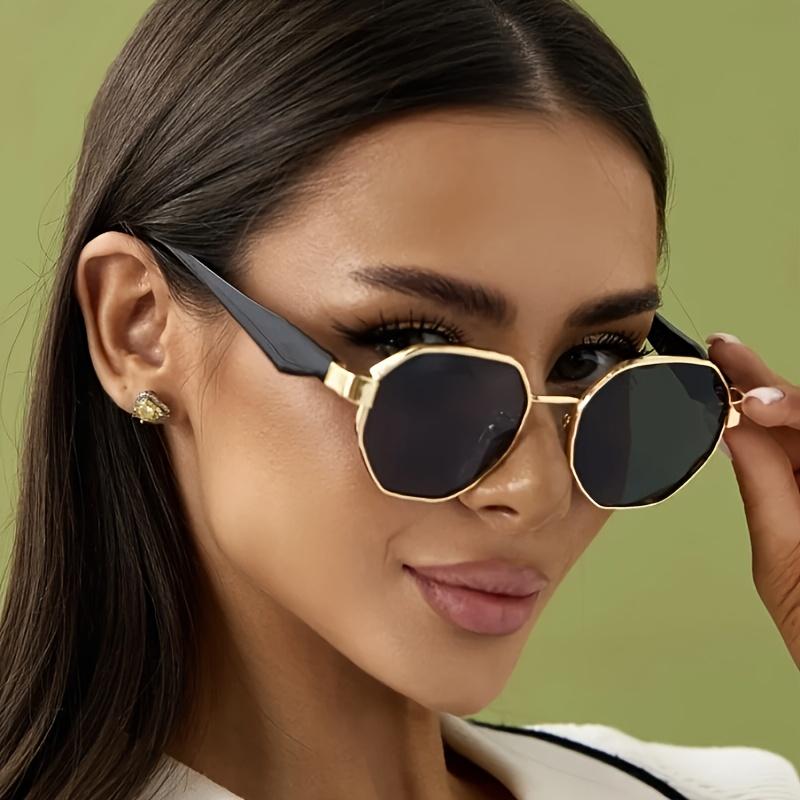 2pcs Retro Polygon Metal Frame Sunglasses Women Fashion Trend Frame Sunglasses Men Luxury Brand Design Decorative Glasses Uv400