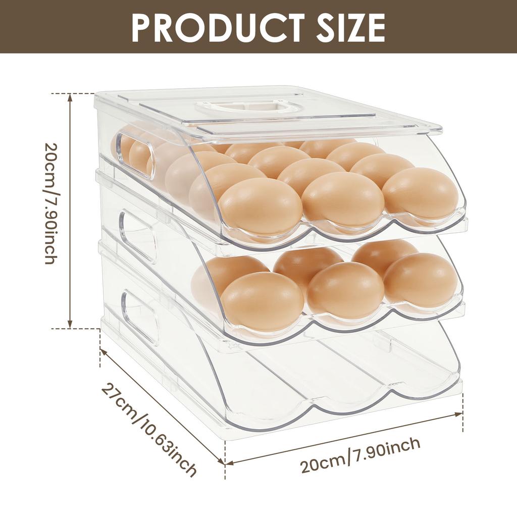 3 Tier Auto Rolling Egg Holder Kitchen Refrigerator Egg Storage Box Keep Fresh Stackable Household Countertop Organizer
