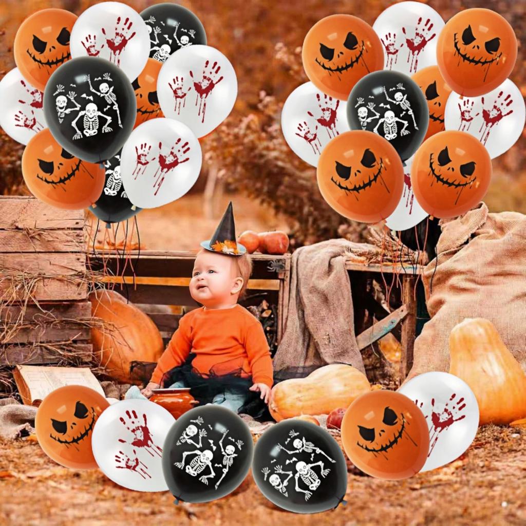 12-30pcs 12 In Latex Balloons 3 Styles Bloody Hand and Skull  Scary Expression Balloons for Halloween Party Decoration Supplies
