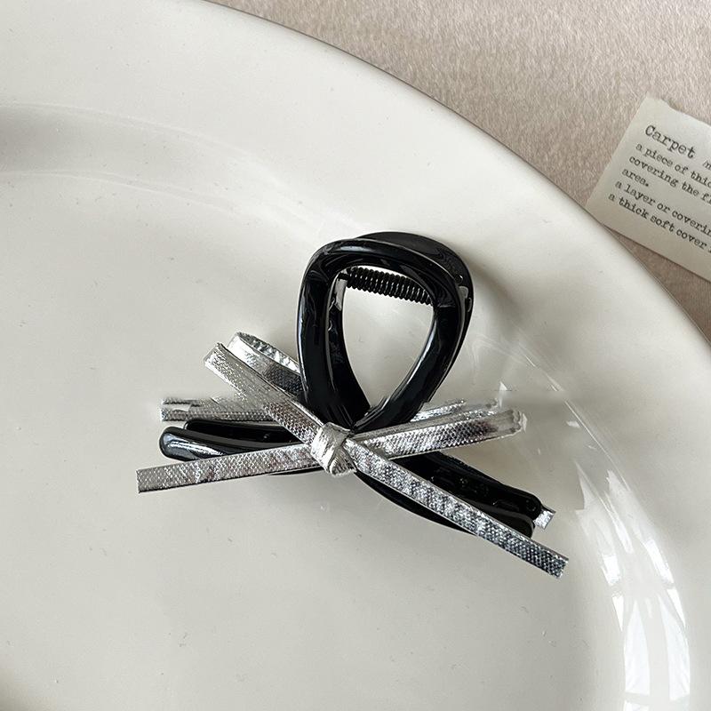 Silver Bow Hairpin Fashion Niche Back Head Disc Hair Shark Clip Temperament High-end Hair Accessories