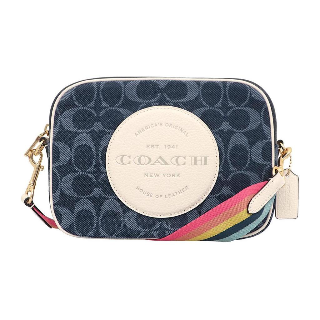 New COACH Dempsey Fabric With Leather Camera Bag, Shoulder Bag, Crossbody Bag Trumpets Women's Denim Blue C2822-IMDEI
