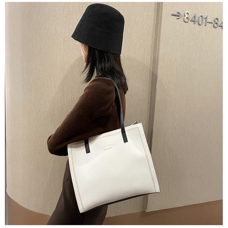 Women Solid Color Magnetic Buckle Square Tote Bag Leisure Large Capacity Handbag PU Shoulder Bags