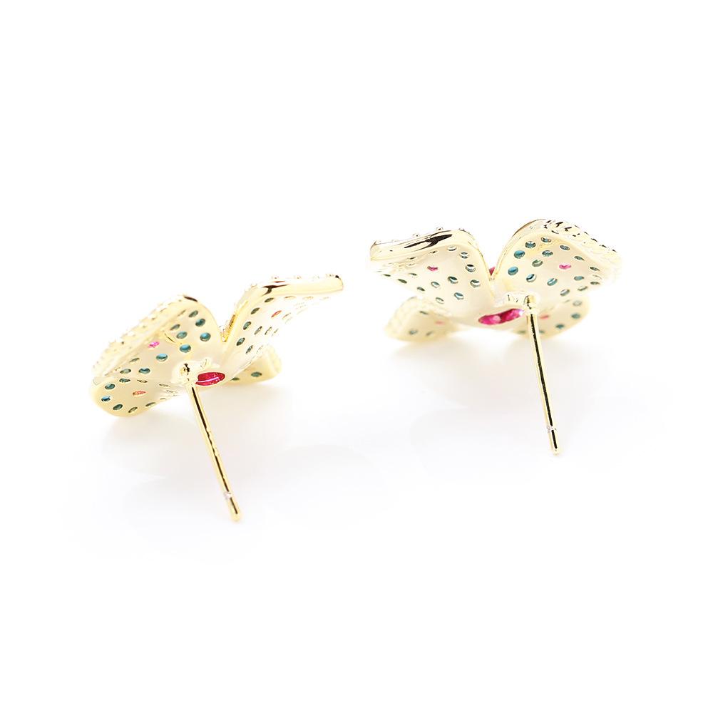 High-end micro-inlaid zircon blue flower stud earrings light luxury and versatile red petal 925 silver needle earrings women's earrings