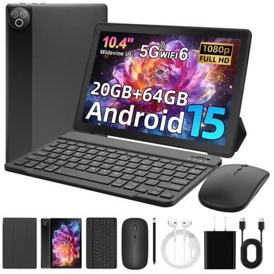 Android 15 Tablet, 10.1 Inch, 20GB+64GB, 1TB Expandable, Keyboard Mouse Stylus Set