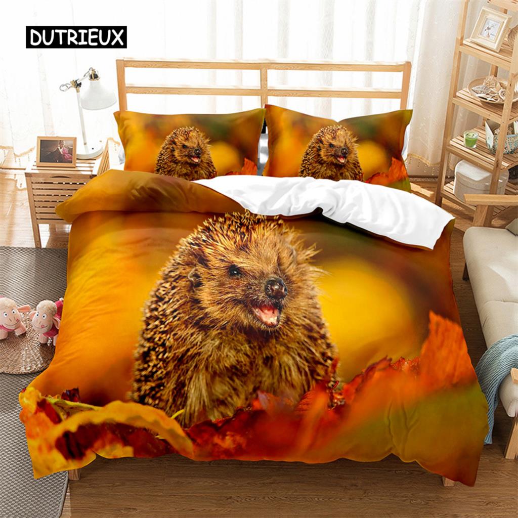 Hedgehog Duvet Cover Cute 3D Wildlife Animal Polyester Comforter Cover Bedding Set for Home Bedroom Decorations Women Children