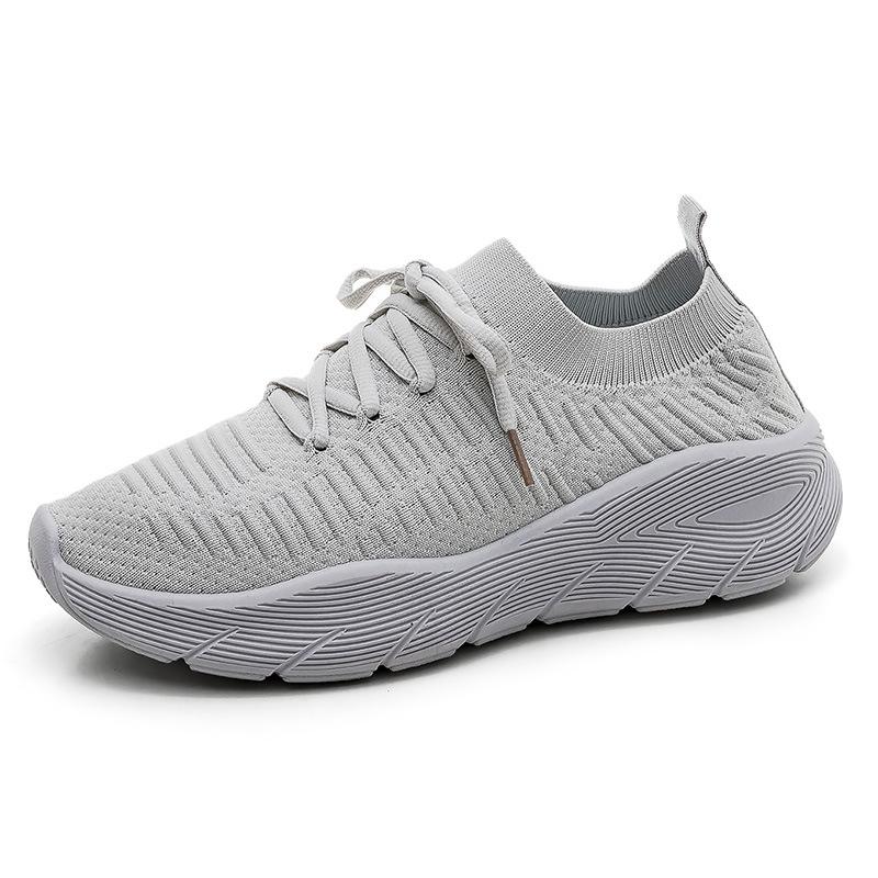 Sneakers women's summer new thick-soled solid-color couples fly-woven one-pedal socks shoes women's tide