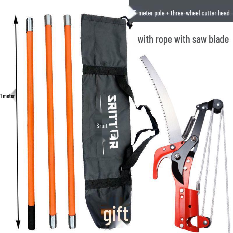 Aluminum Alloy Telescopic Pole and Pruner with High Branch Saw for Tree Pruning.
