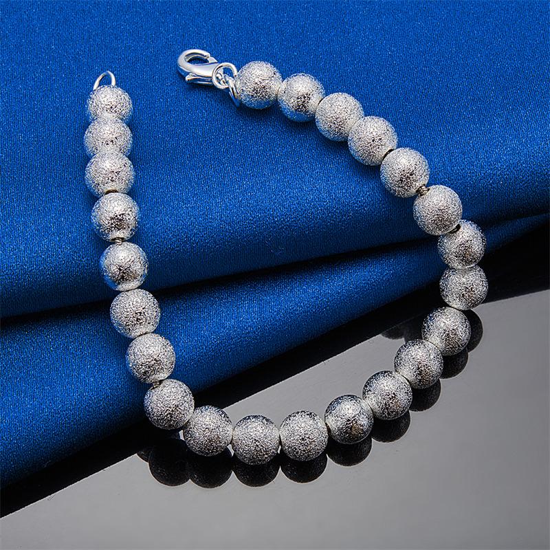 925 sterling silver 8-inch 8mm exquisite frosted bead bracelet, fashionable women's wedding accessories, party jewelry