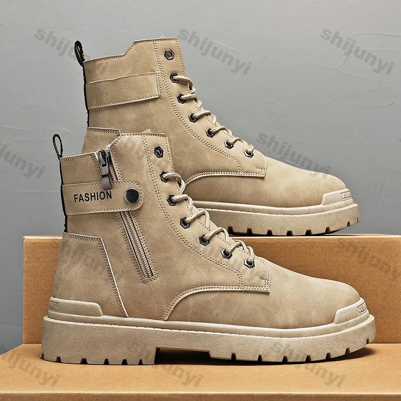 Fashion Men's High Top Short Boots Fashion Ankle Boots Men Autumn Winter British Style Outdoor Boot Man Breathable Lace-Up Botas Hombre