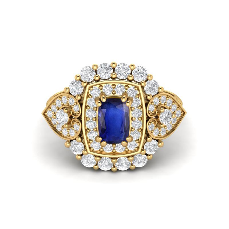 6X4MM Cushion Blue Sapphire Gemstone 925 Sterling Silver Gold Plated Solitaire Halo Women Engagement Ring