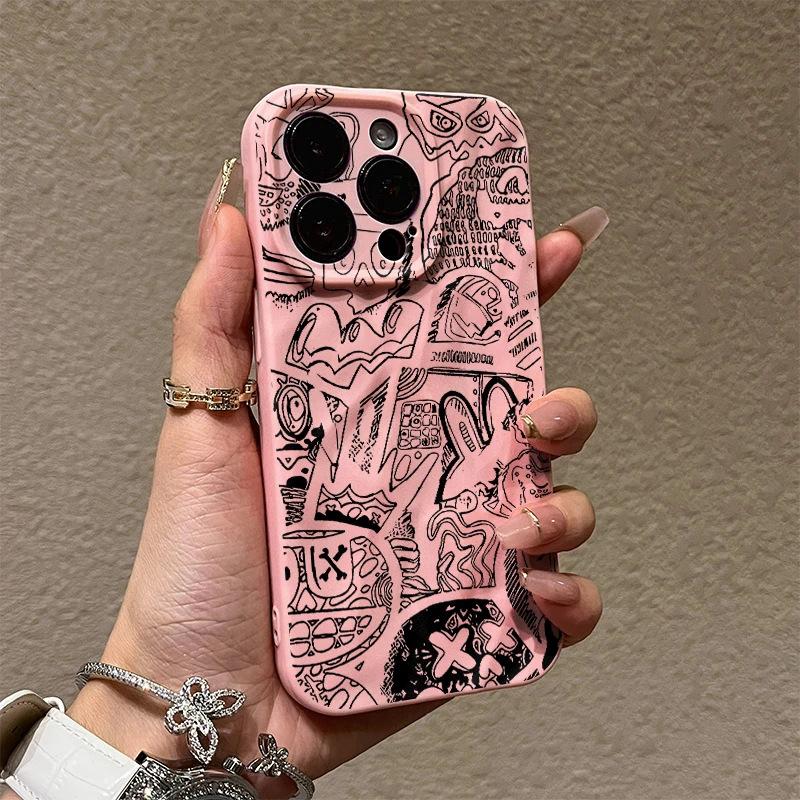 Creative monster graffiti applies to Apple 17Pro mobile phone case IP16/15 matte 14 folds 13 personality 12 soft