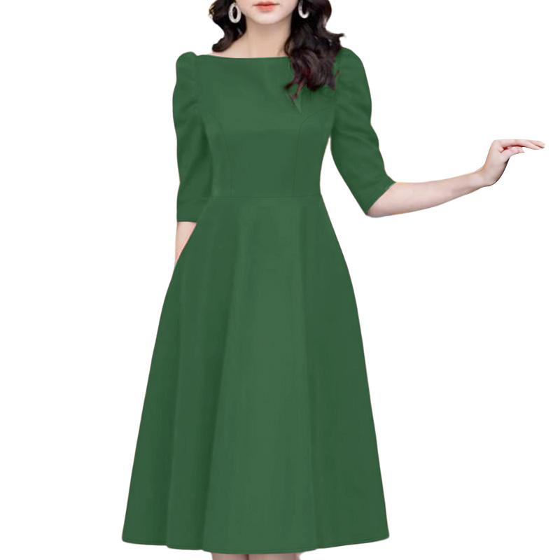 

ZANZEA Women Summer Round Neck Casual Half Sleeve A-Line Dress S зелений