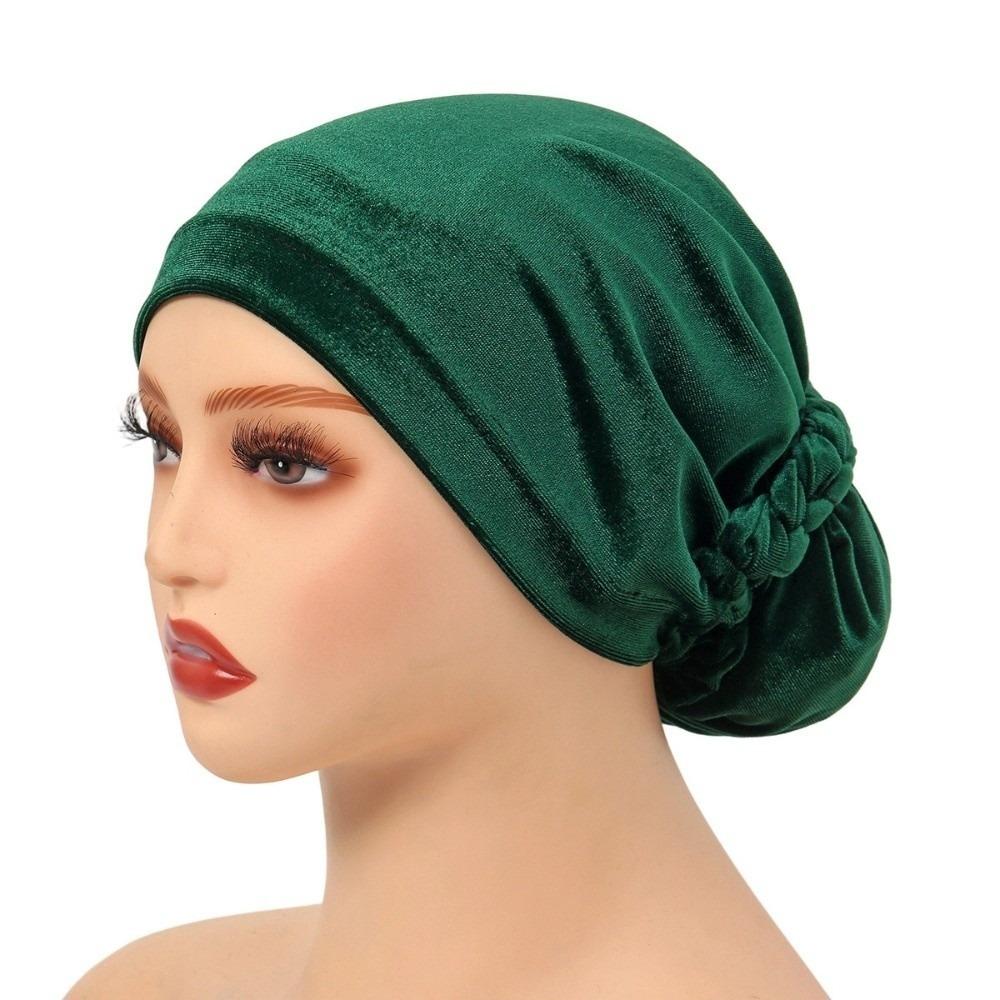 Plated Finish Velvet Turban Hat Solid Color Chemo Beanies Elegant Muslim Headscarf Cap for Women