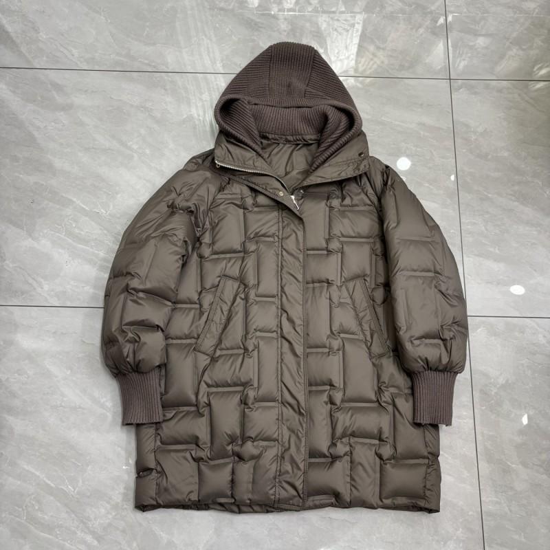 Womens Hooded Mid-Length Down Jacket With Duck Fill Warm Winter Coat Street Style