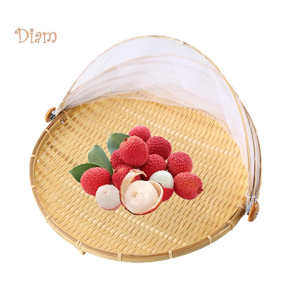 CO&LO Bamboo Picnic Food Serving Basket Anti Flies Insect Net Cover Bread Fruit Tray