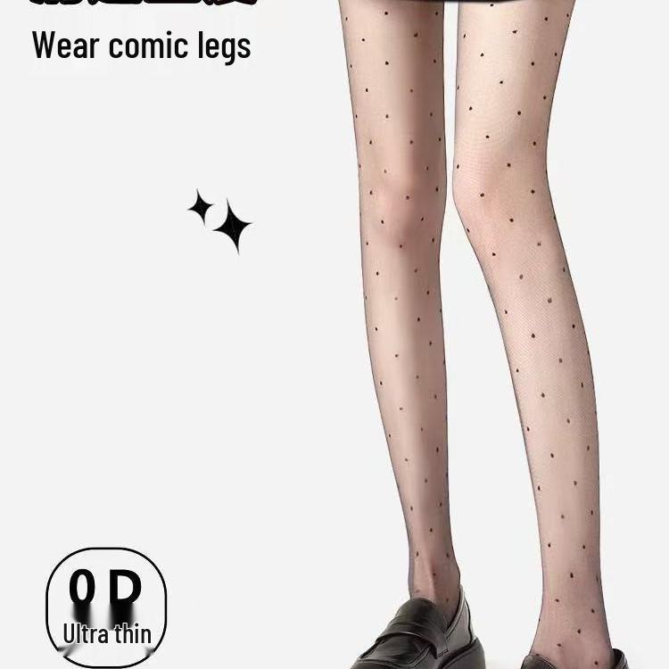 Polka Dot Ultra-Thin Black Women's Stockings: 0D High Transparency, Durable, Non-Slip, Anti-Snag for Summer