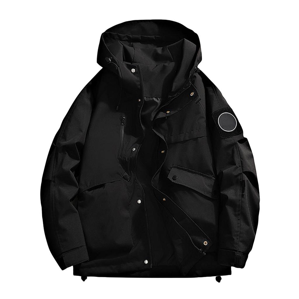 Unisex ensfarget utendørs arbeidsklær avslappet løs glidelåslomme varm langermet jakke