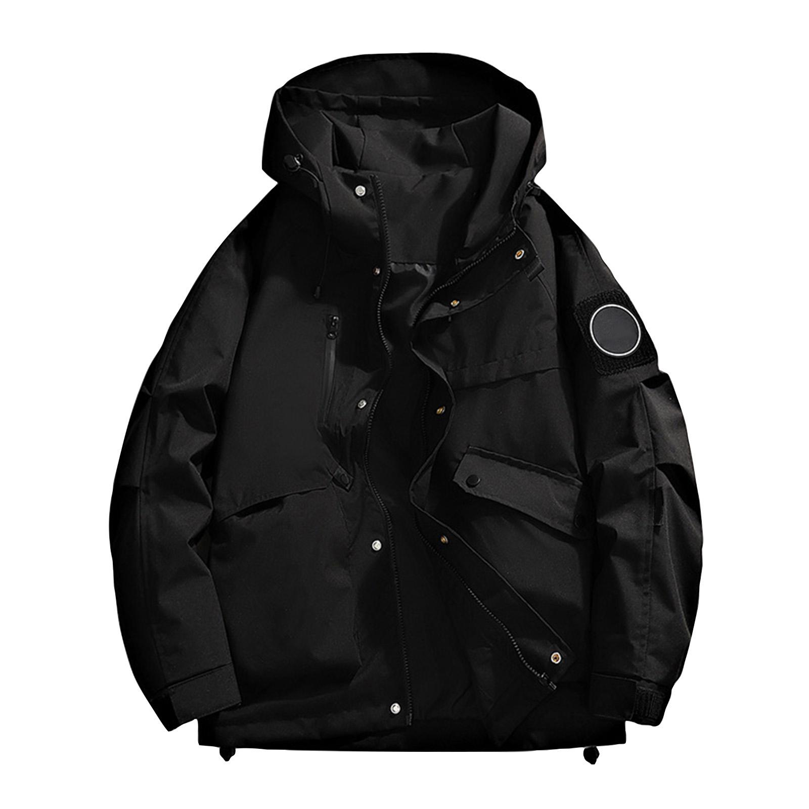 

Унисекс Однотонная Уличная Рабочая Одежда Повседневная Свободная Куртка с Карманами на Молнии Теплая с Длинным Рукавом L чёрный