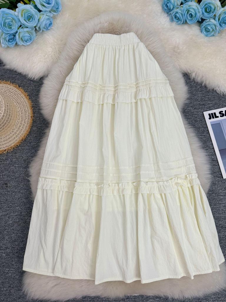 Japanese-Korean Patchwork Lace Midi Skirt - A-line, High-End, Versatile for Commute